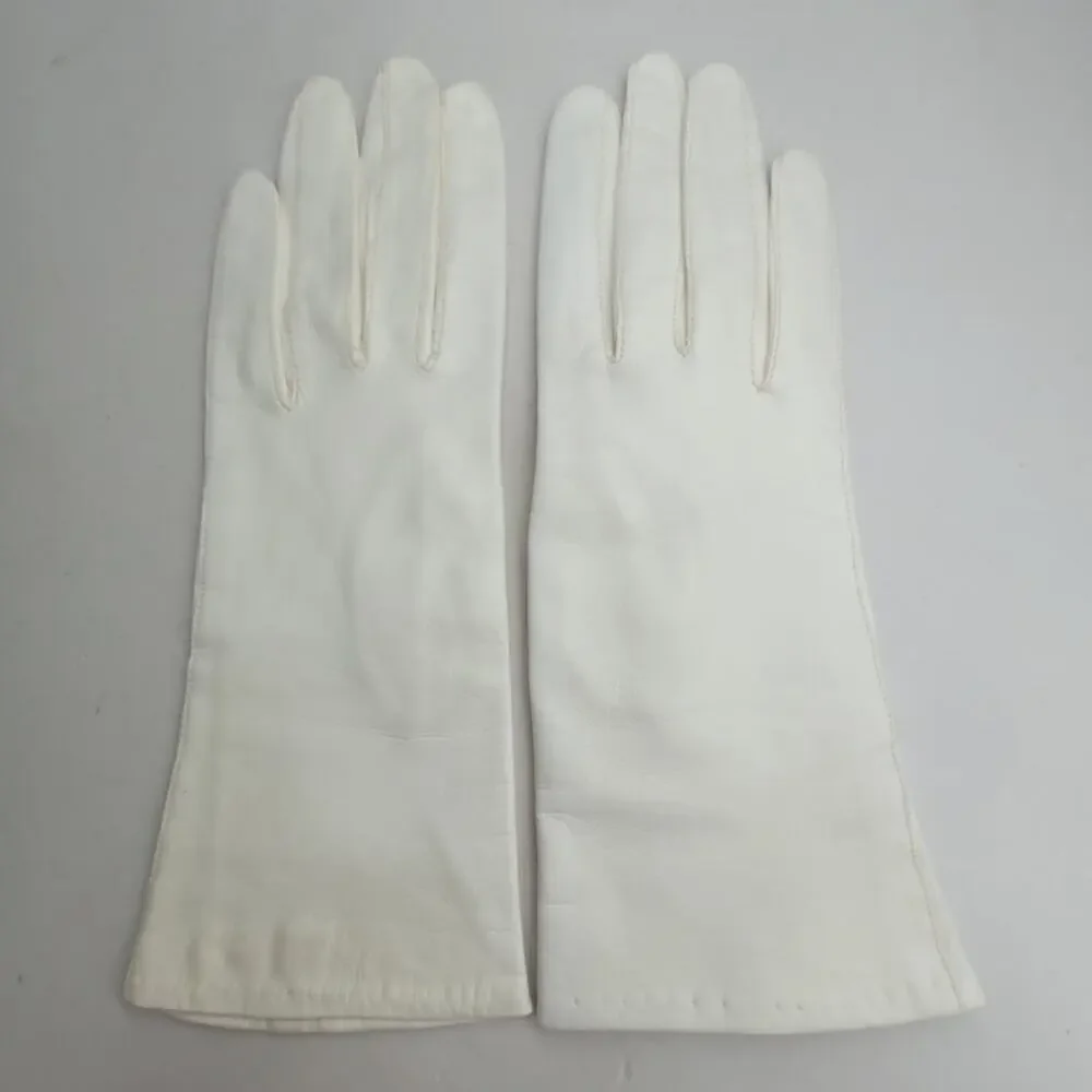 Vintage White Italian Leather Ladies Wrist Length Shorties‎ Lined Dress Gloves